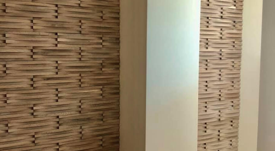 custom wood wall feature designed by cruz custom cabinets